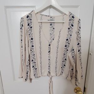 Tie waist white floral blouse